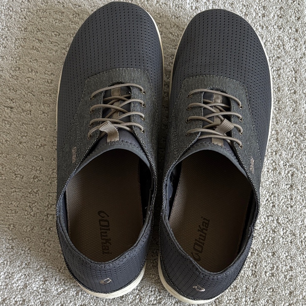 OluKai Men’s Charcoal Perforated Lace-Up Sneakers with White Sole